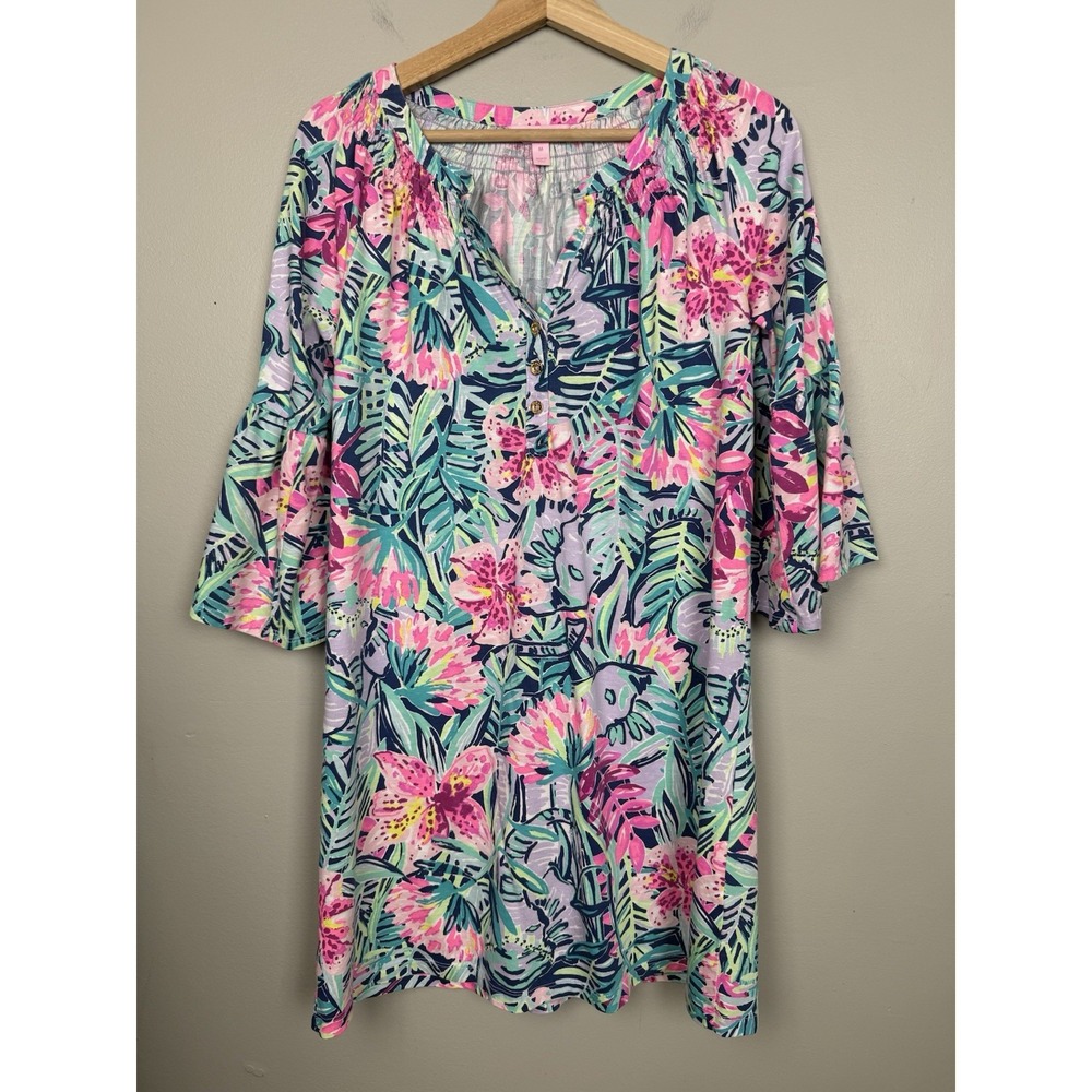 Lilly Pulitzer Teigen Tunic Dress Slathouse Soiree Tropical Print‎ Resort Wear M